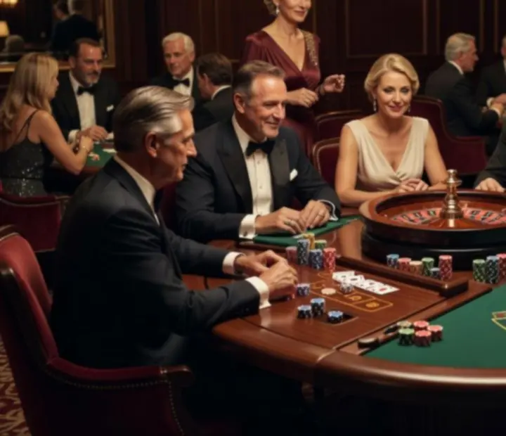 Pókerasztalok, rulett és blackjack asztalok elegáns kaszinói lounge térben